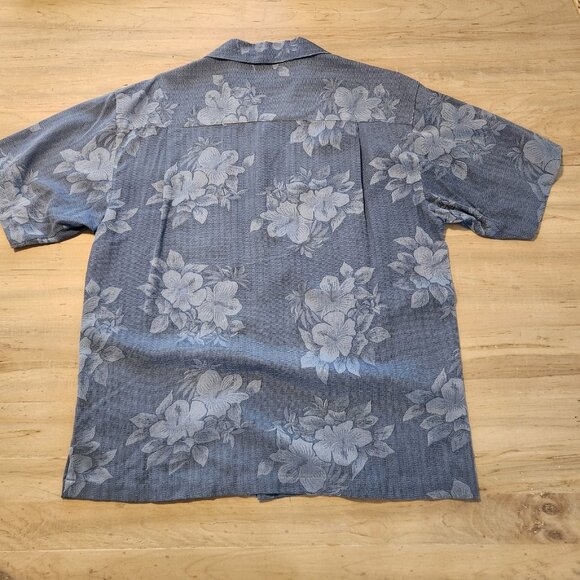 Paradise Blue Hawaiian Shirt 100% Silk Floral Beach Blue Button Up Mens Medium - Picture 6 of 11